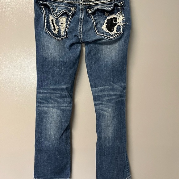 MISS ME DISTRESSED JEANS BLACK STONE INSERTS SKULL BUTTONS 30 X29 CAPRI - Picture 8 of 11